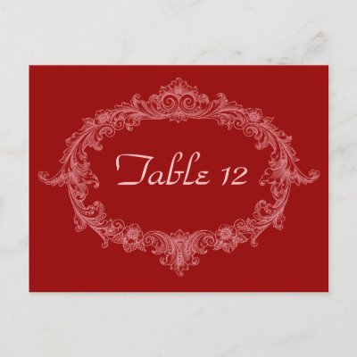 Red Vintage Oval Wedding Reception Table Number postcard