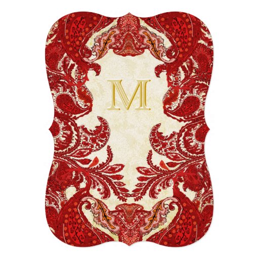 Red Vintage Paisley Damask Wedding Invitations