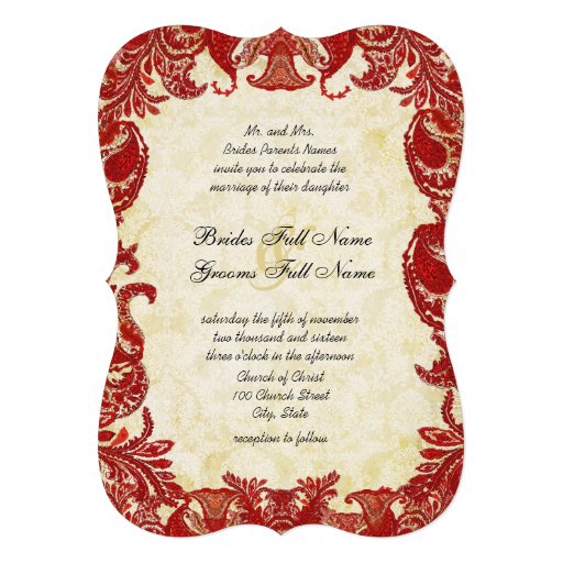 Red Vintage Paisley Damask Wedding Invitations