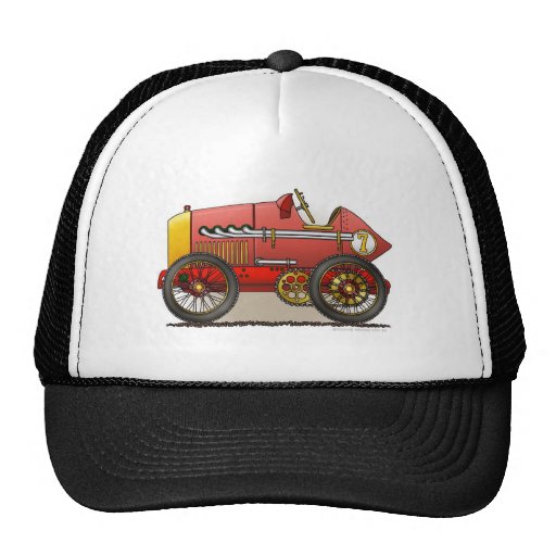 Red Vintage Race Car Hats Zazzle