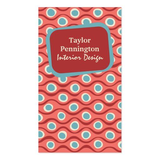 Red vintage retro abstract waves business card (front side)