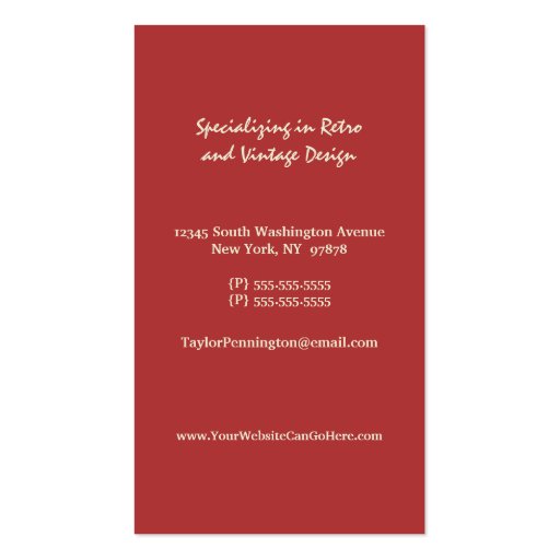 Red vintage retro abstract waves business card (back side)