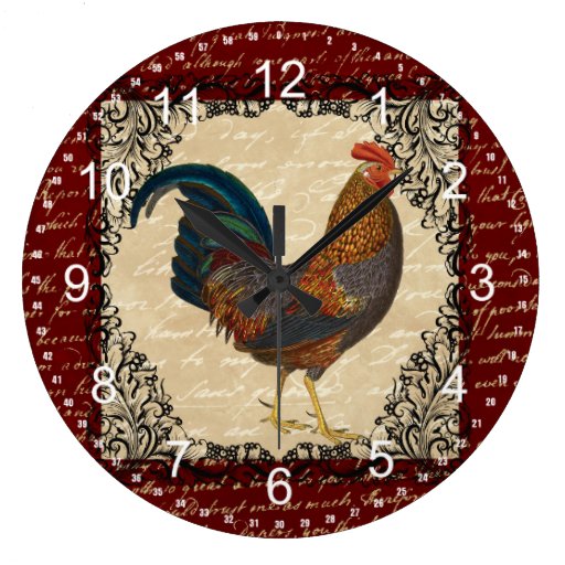 Red Vintage Rooster Large Clock Zazzle