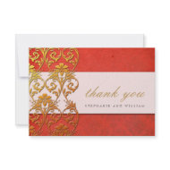 Red Vintage Swirl Wedding Thank You Card invitation
