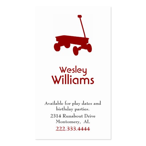 Red Wagon Children Play Date Card Business Card (front side)