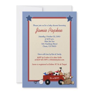 Red Wagon Teddy Bear 5x7 Sports Baby Shower zazzle_invitation