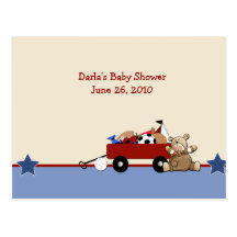 Red Wagon Teddy Bear Baby Shower Advice Cards Post Card