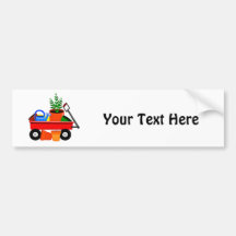 Red Wagon with Plants & Garden Tools Bumper Sticker