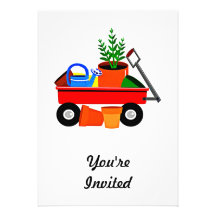 Red Wagon with Plants & Garden Tools Custom Announcement