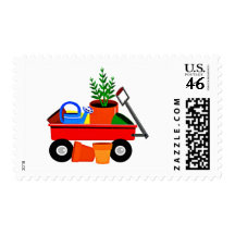 Red Wagon with Plants & Garden Tools Postage