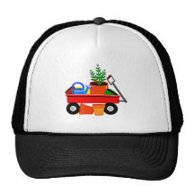 Red Wagon with Plants & Garden Tools Trucker Hats