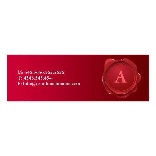 Red Wax Seal Monogram Profile Card Business Card Template (back side)