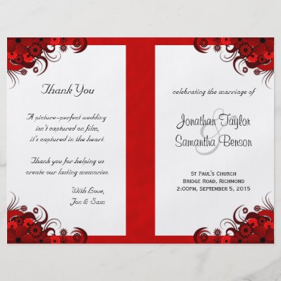 Red Wedding Program Ceremony and Wedding Party Personalized Flyer