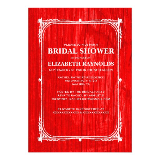 Red Western Barn Wood Bridal Shower Invitations
