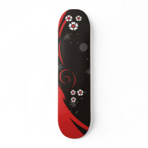 Red Whimsy White Flowers Skateboard