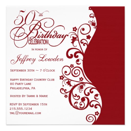Red & White 50th Birthday Party Invitation