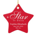 Red white a star is born baby name announcement ornament
