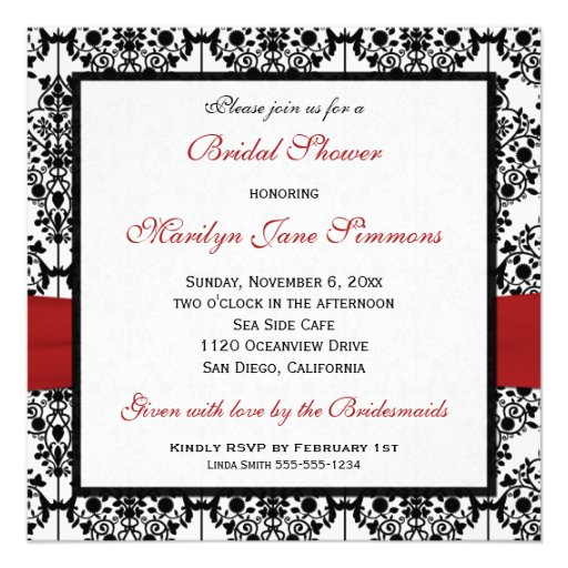 Red, White, and Black Damask Bridal Shower Invite
