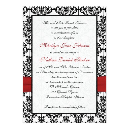 Red, White and Black Damask II Wedding Invitation