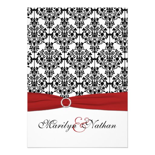 Red, White and Black Damask II Wedding Invitation