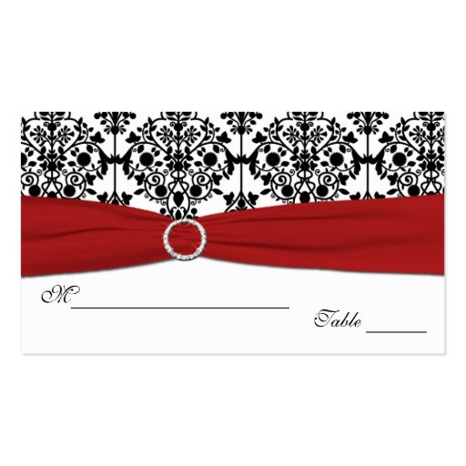 Red, White and Black Damask Placecards Business Card Template (back side)
