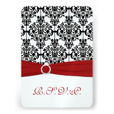 Red, White and Black Damask Reply Card 2 Custom Invitations