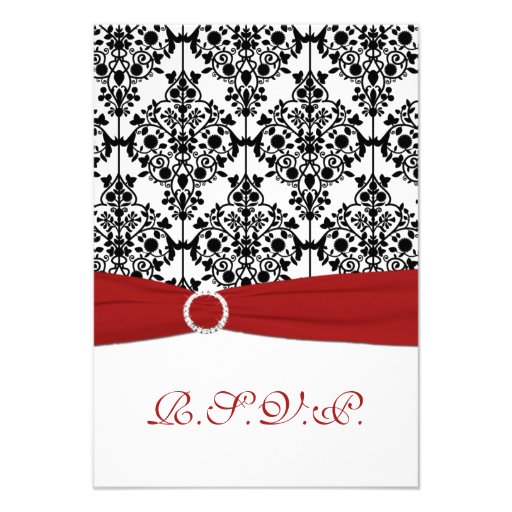 Red, White and Black Damask Reply Card 2 Custom Invitations