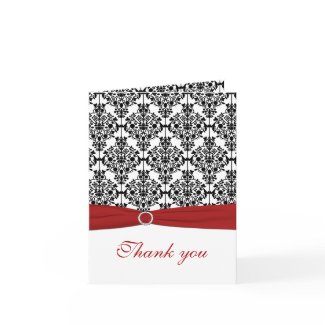 Red, White and Black Damask Thank You Card card