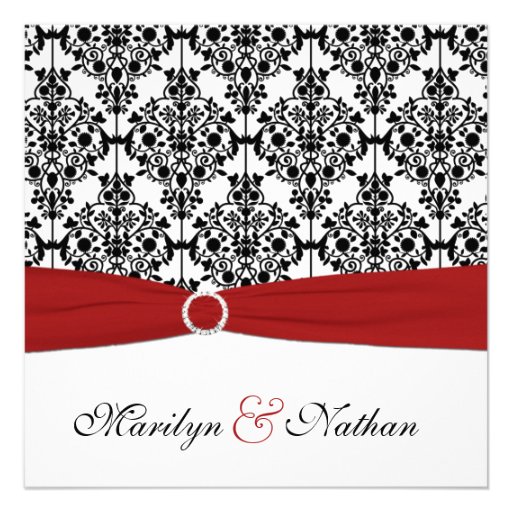 Red, White, and Black Damask Wedding Invitation