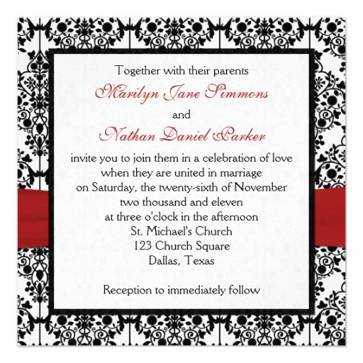 Red, White, and Black Damask Wedding Invitation 2