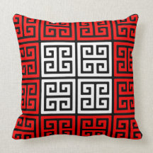Red White and Black Greek Key Pattern Throw Pillow
