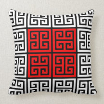 Red White and Black Greek Key Pattern Throw Pillow