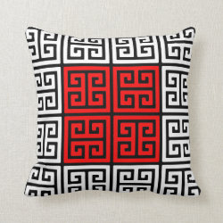 Red White and Black Greek Key Pattern Throw Pillow