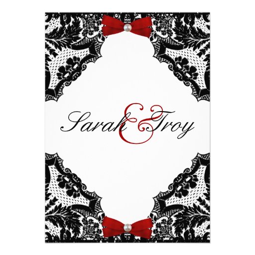 Red, white and Black lace Wedding Invitation