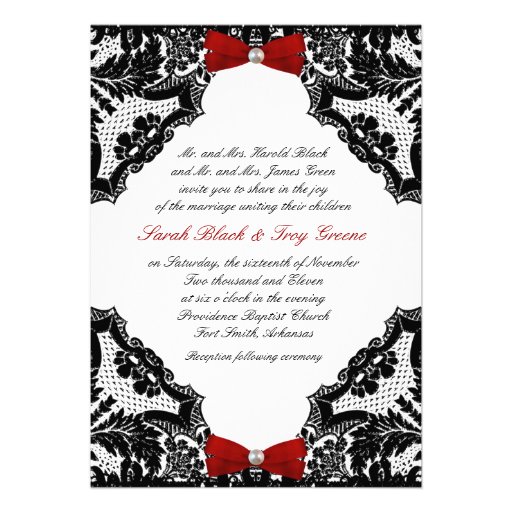 Red, white and Black lace Wedding Invitation