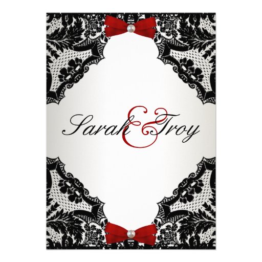 Red, white and Black lace Wedding Invitation