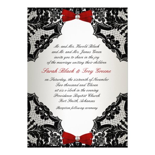 Red, white and Black lace Wedding Invitation (front side)