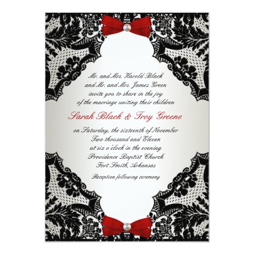 Red, white and Black lace Wedding Invitation Zazzle