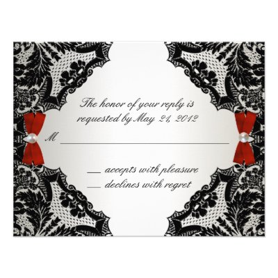 Red, white and Black lace Wedding RSVP Invitation