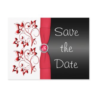 Red, White, and Black Save the Date Postcard postcard