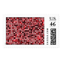 Red, White And Black Textured Grid Pattern Postage