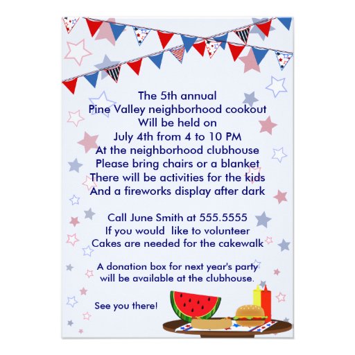 Red White and Blue Banner Cookout Custom Announcement
