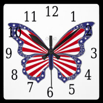 Red White And Blue Butterfly Square Clock wall clocks