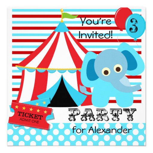 Red, White, and Blue Circus Birthday Invitations