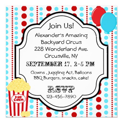 Red, White, and Blue Circus Birthday Invitations