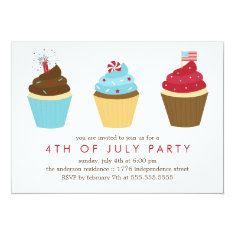   Red White and Blue Cupcakes 4th of July Party 5x7 Paper Invitation Card