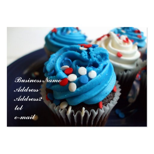 Red, white and blue cupcakes business card (front side)