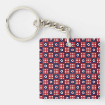 Red White and Blue Flower Patchwork Quilt Pattern Square Acrylic Keychains