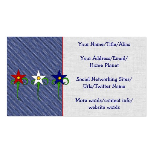 Red, White, and Blue Flowers Business Card Template (front side)