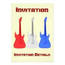 Red White and Blue Guitars Invitation at Zazzle